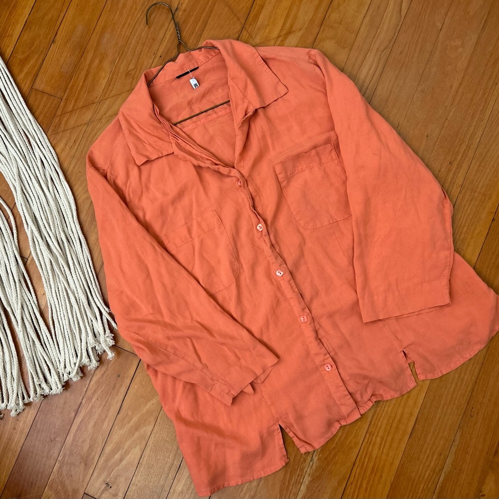 Coral orange button up shirt